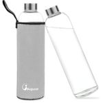 Bugucat Borosilicate Glass Water Bottles 1000ML,Reusable Stainless Steel Lid Drinking Bottle with Protective Sleeves,Juice Beverage Container BPA-Free Leak Proof for School Sport Yoga Hot Cold Drinks