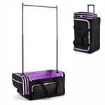 SUBECO Rolling Garment Bag with Wheels Collapsible Dance Duffel Rack Drop Bottom Costume Travel Luggage Black Purple 28 Inch