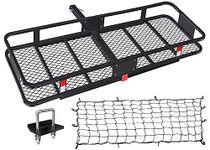 CAMOCOL 60" x 24" x 6" Trailer Hitch Cargo Carrier Hitch Mount 550lb Capacity Folding Vehicle Cargo Basket Hitch Cargo Racks with Hitch Tightener & Cargo Net for Car