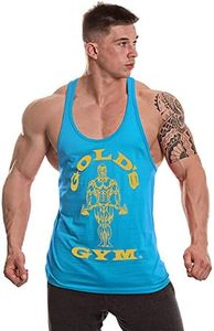 Gold's Gym Mens Muscle Joe Premium Stringer Vest, Turquoise/Yellow, S EU