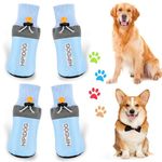 Dog Boots, 2 Pairs Dog Paw Protector Waterproof Dog Shoes with Adjustable Drawstring, Plush Lining Anti-slip Dog Boots Paw Protector Waterproof Dog Walking Boots for Small Medium Dogs Winter-Blue(S)