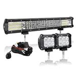 AUXTINGS 20 inch 510W Quad Row LED Work Light Bar Spot Flood Beam with Wiring Harness Kit+ 4 inch 18W Flood Work Light for Truck Car ATV SUV 4X4 Jp Truck Boat Tractor,12V 24V Waterproof