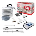 Ultra Clean Central Vacuum Electric Accessory Kit - Dual Voltage 24V / 110V Hose with 3-Way on/Off Switch Handle-Electric Power Nozzle -Telescopic Wand with Deluxe Tool Set, Hose Cover (White, 35 ft)