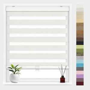 FOIRESOFT Standard Cordless Jacquard Pattern Zebra Roller Shades and Blinds for Windows [Cordless Woodlook, White, W35 x H64 inch] Dual Layer Sheer Room Darkening Day and Night, 20 to 105 in Height