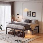qimamo 18 Inch King Size Bed Frame, Metal Platform King Bed Frame with Storage No Box Spring Needed, Easy Assembly Heavy Duty Noise Free Tall Bed Frame with LED Lights, Black