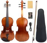 Vetimobato 16.5 Inch 5-String Electric Viola - FCGDA Tuning Electric Acoustic Viola for Students, Adults, Professional - Handmade Maple & Spruce Body with Ebony Fittings, Case, Bow (Black)