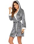 Hotouch Womens Microfleece Robe Spa Bath Robes Velour Lounge Robe Plush Robes Dark Grey XL