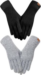 REACH STAR Winter Gloves for Women, 3-Finger Touch Screen Elastic Thermal Knit Lining, Warm Gloves for Cold Weather,Running,Driving((Black+Light Gray)