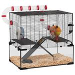 PawHut Large Hamster Cage for Dwarf Hamster Rat Cage Gerbil Cage with Deep Glass Bottom, Tunnels, Non-Slip Ramps, Platforms, Hut, Exercise Wheel, Water Bottle, Dish, 60 x 40 x 57cm