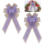 Fnaobai 2Pack Large Burlap Bows Pre-Tied Christmas Tree Wreath Gift Jute Bowknot Ornaments for Christmas Easter Party Holiday Wedding Decorations 40 * 20CM (Purple)