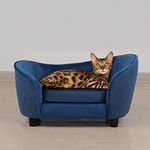 Pet Sofa Bed, Velvet Pet Cat Couch with Removeable Washable Cushion for Small Dog & Cat (Blue)