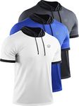 Neleus Men's Running Shirt 3 Pack Dry Fit Mesh Athletic Workout Shirts with Hoods, 5112 White/Grey/Blue,3 Pack, Large