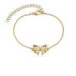 Ascona Gold/Silver Bow Bracelet for Women, Adjustable Dainty Ribbon Bow Bracelet Jewelry, 6.5‘’+2‘’, Brass, no gemstone