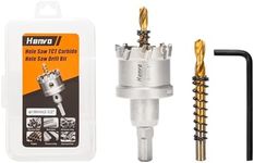 Henvo Hole Saw 1-1/2" (38mm) Heavy Duty Carbide with 2 Pilot Drill Bits - TCT Metal Hole Cutter Cuts Stainless Steel, Iron, Copper, Brass, Plastic