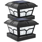 SIEDiNLAR Solar Post Cap Lights Outdoor 2 Color Modes 8 LEDs for 4x4 5x5 6x6 Posts Fence Patio Deck Decoration Warm White & Cool White Lighting Black (2 Pack)