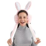 Surblue Foldable Cute Rabbit Moving Earmuffs Winter Warm Outdoor Ear Covers Headband Fur Earwarmer Pink