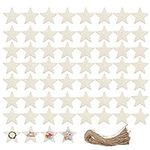 Belle Vous Wooden Christmas Tree Decorations (60 Pack) - 8 x 8cm Unfinished Wooden Star Cutout Embellishments with Twine for Christmas Decoration - Tree Hanging Pendant Ornaments for Xmas Party