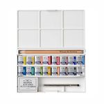 Winsor & Newton, Cotman Watercolour, ‘Complete Pocket Set’, 16 x Half Pans + 1 x Travel Brush PLUS 1 x Kneaded Eraser + 1 x Pencil