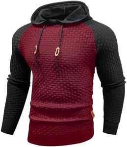 Zaitun Mens Hooded Sweatshirt Long Sleeve Solid Knitted Hoodie Pullover Sweater Black/Red