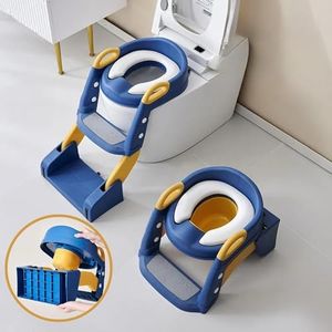 New 2 in 1 Upgraded Premium Toddler Toilet Seat for Potty Training | Portable Potty Training Seat with Step Stool Ladder for Kids | Toilet Training Seat Travel -Friendly Baby Potty Chair (Blue)