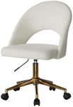 OIKITURE Swivel High Back Hollow Armless Chair Lockable Adjustable Height, Office Desk Computer Boucle Chair with Spinning Castors, Capacity 120KG, Living Room Bedroom, White & Gold