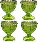 Green Glass Easter Egg Cup for Soft or Hard Boiled Egg Holder - Set of 4 Egg Holders for Breakfast Brunch, Kitchenware, Easter Decoration Egg Cup for Spring Home Party Tableware Decor Favors