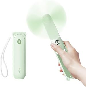 JISULIFE Handheld Fan with 4500 mAh Powerbank Max 46 Hours Runtime, Pocket Fan Portable Battery Operated or USB Powered Folding Personal Fan,3 Speeds, for Women Men Kids for Festival-Green