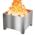 HongTaok Smokeless Fire Pit with Waterproof Bag, Portable Square Fire Pits for Garden, Foldable Firepits for Outdoor, Removable Ash Pan, Stainless Steel, FirePoker Included, Backyard, 50 x 38cm