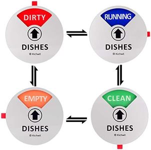 Kichwit Dishwasher Magnet Clean Dirty Sign Indicator with Running and Empty Options, Works on All Dishwashers, Non-Scratch Strong Magnetic Backing, Residue Free Adhesive Included, 4 Inch, Silver