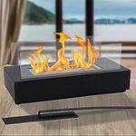 SUQ Tabletop Portable Bio Ethanol Fireplace,Safety Burner,Rectangle Tabletop Bio Ethanol,for Indoor Outdoor Patio Parties Events,Odourless,Safety Glass,Extinguishing Aid, Odourless, Black