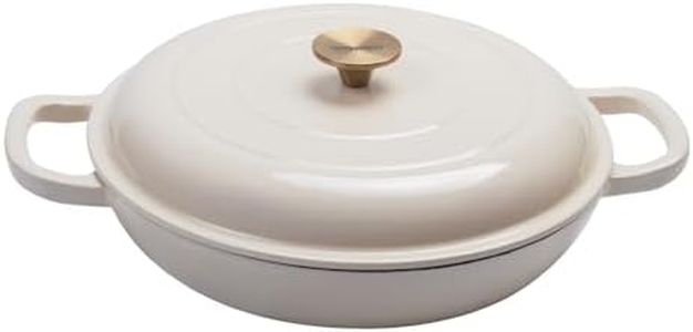 WOKINS 3.5QT Enameled Cast Iron Braiser Pan W/Lid,Shallow Dutch Oven,Cream