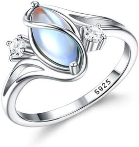 ADRAMATA 925 Sterling Silver Rings for Women Moonstone Ring Rainbow Cubic Zirconia Accents Ring Solitaire Gemstone Statement Rings 18K Gold Plated Silver Rings