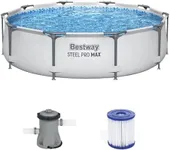 Bestway Steel Pro MAX 10 Foot x 30 Inch Round Metal Frame Above Ground Outdoor Backyard Swimming Pool Set with 330 GPH Filter Pump