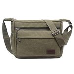 JAKAGO Messenger Shoulder Bag 13 Inch,Multi Pockets Canvas Crossbody Bag for Men,Casual Lightweight Satchel Bag for Travel Outdoor Hiking Working Daily Use (Green)