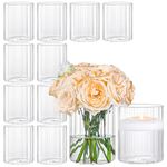 12pcs Glass Cylinder Vases for Centerpieces, Clear Ribbed Vases for Wedding Decorations and Indoor Home Decor, 4 Inch Tall Glass Flower Vases, Hurricane Candle Holder for Table Shelf