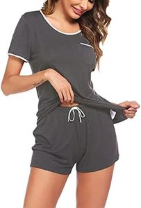 Ekouaer Pajama Set Shorts for Women 2 Piece Sleepwear Short Sleeve Tops Soft Pjs Lounge Set, Chest Pocket Deep Grey