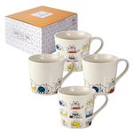 SPOTTED DOG GIFT COMPANY Cat Mugs, Coffee Mug Set of 4, Cute Funny Cats Themed Ceramic Porcelain China Tea Coffee Cups, Gifts for Cat Lovers and Animal Lovers Women Men Kids, 380ml / 13oz