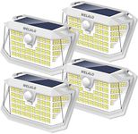 Solar Motion Sensor Lights Outdoor, [3 Modes/4 Pack/188 LED] 270° Wide Angle Lighting, Security Solar Powered Wall Lights, IP65 Waterproof Flood Lights for Fence Porch Yard Patio(White)