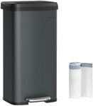 SONGMICS Kitchen Trash Can, 18-Gallon Stainless Steel Garbage Can, with Stay-Open Lid and Step-on Pedal, Soft Closure, Tall, Large and Space-Saving, Charcoal Gray and Black ULTB520G01