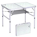 Sportneer Folding Table 3ft, 2 Adjustable Height Folding Camping Table with Mesh Layer Portable Folding Camping Tables for Picnic Beach BBQ