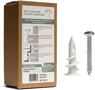 Mortice and Tenon Self Drilling Plastic Drywall Anchors and Screws Kit | Screw in with No Drill Bit Required | 50#8X 1-1/4 Philips Screws and 50 Plastic Anchors