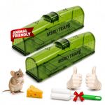 Humane Mouse Traps– 2X Live Catch & Release, Extra-Long, Tail-Safe Dual Doors, No-Kill, Safe for Kids & Pets, Includes Cleaning Brush & Pair of Gloves, Reusable Indoor & Outdoor Mouse Traps By MSR
