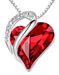 Leafael Women's Silver Plated Infinity Love Heart Pendant Necklace with Siam Ruby Red Birthstone Crystal for January & July, Jewelry Gifts for Her, 18 + 2 inch Chain, Anniversary Necklaces for Wife