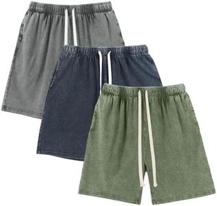 Gihuo Mens Sweat Shorts Cotton Athletic Shorts Vintage Acid Wash Elastic Waist Drawstring Workout Shorts with Pockets(DarkGreyNavyArmy-L)