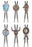 Subiceto 6Pcs Bolo Tie for Men Western Cowboy Natural Turquoise Tiger Eye Stone Necktie Native American Bola Tie Set, Wolf, 0.5