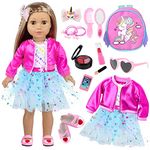 American 18 Inch Doll Clothes and Makeup Accessories Set Includes 18 Inch Doll Clothes Backpack Sunglasses Phone Shoes Comb Mirror Eye Shadow Lipstick Hair Clip Hair Tie for 18 Inch Doll