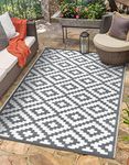 Green Decore Reversible Recycled Plastic Outdoor Rug | Perfect for Garden, Patio, Picnic, Decking | Stain And Water Resistant | Nirvana Grey/White 120x180 cm