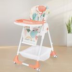 R for Rabbit Marshmallow High Chair for Baby with 7 Level Height Adjustment and 3-Recline Modes with Adjustable Back Seat Footrest, 6 Months to 5 Years | 6 Months of Warranty | (Abstract Peach)