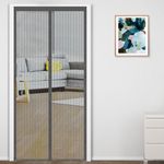 Classic Mosquito Net for Door Polyester Magnetic Curtain Auto Closing Insect Screen for All Door Types with Self Adhesive Hook Tape(205X105cm,Grey)