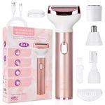 ACWOO Electric Lady Shaver, Cordless 4 in 1 Electric Shaver for Women, Rechargeable Painless Electric Lady Razor Bikini Trimmer Wet and Dry Hair Removal for Face Legs Underarm Bikini Nose and Eyebrow